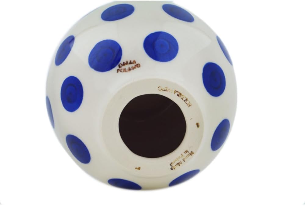Polmedia Polish Pottery Candle Holder - Blue Polka Dot Beauty Pattern Handmade in Boleslawiec Poland by Ceramika Dalia + Certificate of Authenticity