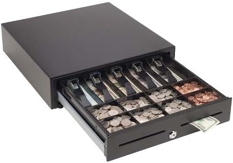 Mmf Cash Drawer MMF-VL1616E-04 MMF Val-U Line Electronic Cash Drawer, 5 Bill/8 Coin Till, Printer-Driven, 16.2" W x 16.4" D x 4" H, 24 V, Black