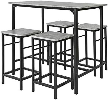 SoBuy® OGT11-HG, Bar Set-1 Bar Table and 4 Stools, Home Kitchen Breakfast Bar Set Furniture Dining Set
