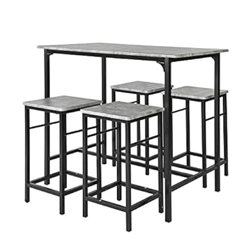 SoBuy Breakfast Bar Table and Stools Set 5-Piece Kitchen Dining Set with High Table & 4 Stools Space Saving Compact Bar Furniture for Small Kitchens and Flats OGT11-HG