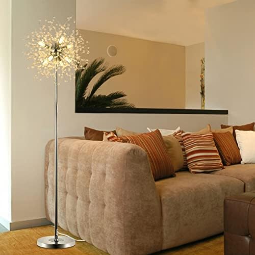 Rayofly Modern Crystal Fireworks Floor Lamps, Chrome Standing Lamp with Foot Switch, 8 Lights, 170cm, Glass Metal Tall Pole Tree Lighting for Living Room, Bedroom, Corner, Sofa