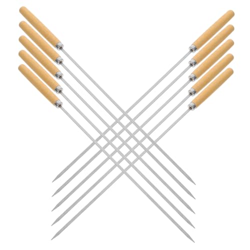 LIGIGWASH 50 piezas Brochetas para Barbacoa de Acero Inoxidable con Mango de Madera de Pinchos Planos y Redondos para Asar Carne y Verduras