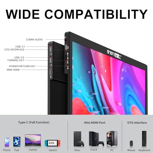 Image of Portable Monitor 17.3 Inch with 144HZ FHD 1080P Display,USB-C and HDMI Inputs, Ultra-Slim IPS Panel with HDR and Premium Smart Cover & Speakers-Compatible with Laptop,PC,Phone,PS5,Switch