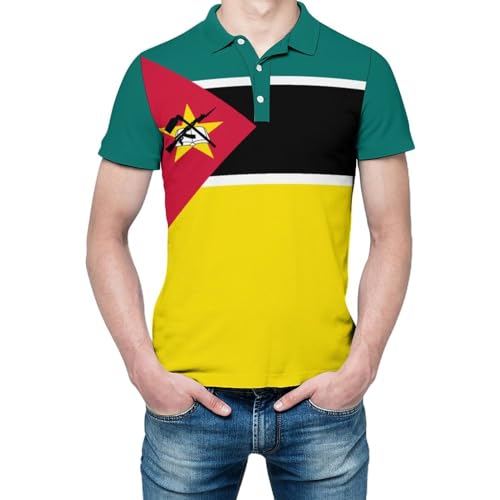 Mozambique Flag Men Polo Shirts Casual Short Sleeve Patriotic Tee Shirt2