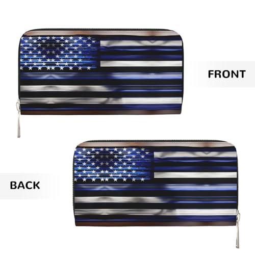 American Thin Blue Line Flag Print Casual Clutch Purse Hand Wallet for Women Capacity Wallet Stylish Travel-Friendly3