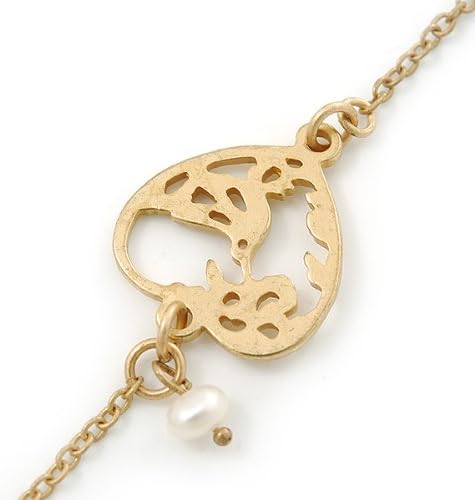 Avalaya Heart/Freshwater Pearl/Flower Long Chain Necklace/Gold Tone/Vintage Inspired/ 86cm L, white / ivory, gold - Image 4