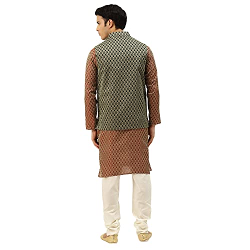 Image of SOJANYA (Since 1958, Men's Silk Blend Grey Kurta Pyjama & Silk Blend Jacket Combo