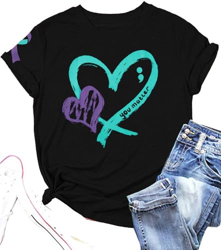 You Matter Shirt Woman Mental Health Awareness Shirts Suicide Prevention Tee Heart Graphic Short Sleeve Tops