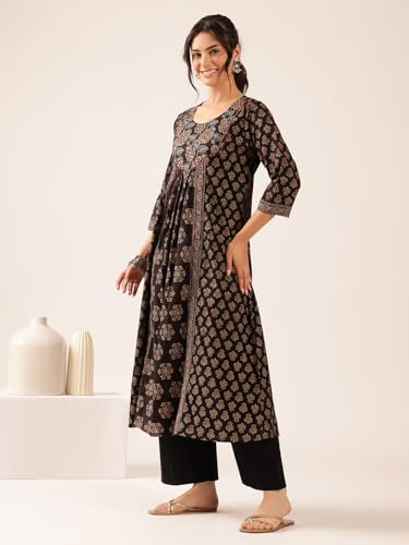 Image of Vbuyz Women's Floral Print A-Line Cotton Stitched Kurta