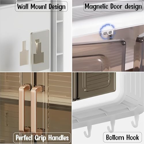 Image of Bathroom Organiser Without Drill Plastic Wall Mounted Storage Cabinet for Kitchen and Bathroom Organizer with Magic Stickers Adjustable Shelves & Door| Organiser for, Essentials, Makeup(1pc)