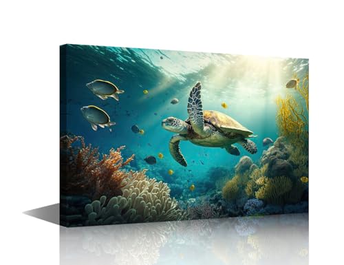 Tableau tortue de mer pour raviver un mur blanc avec un art moderne encadré