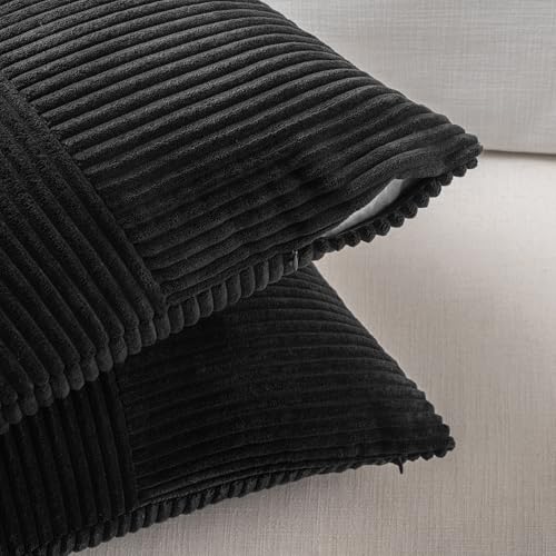 Image of Fancy Homi Set of 2 Black Boho Long Lumbar Body Decorative Throw Pillow Cover 14x36 Inch for Bed Couch Bedroom Bench, Soft Patchwork Corduroy Textured Pillow Case, Rustic Farmhouse Room Decor