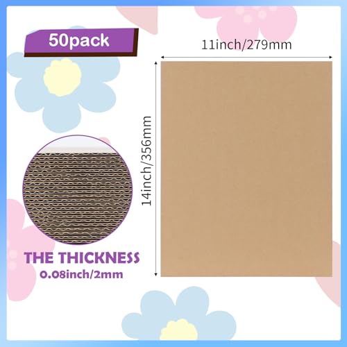 Image of RLAVBL 50 Pack 11x14 Corrugated Cardboard Sheets, Flat Cardboard Inserts for Shipping, Mailing, Packing, DIY Crafts