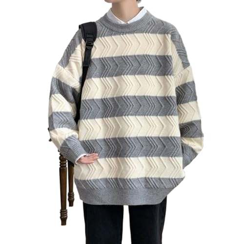 Autumn Winter Men's Loose Knit Pullovers Striped O-Neck Knitted Sweater Men Casual Streetwear