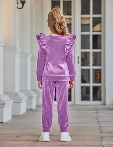 Image of Arshiner Girls 2 Piece Outfits Velour Tracksuit Ruffle Sweatshirt Sweatpant | Cute Clothes, Sweatsuit, Long Sleeve Pullover, Fall Winter Clothing Sets, for 3-10 Years