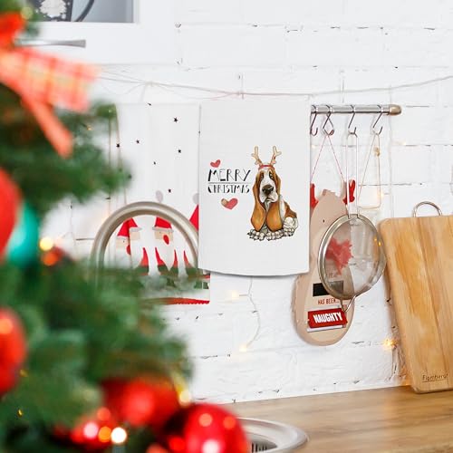 kunlisa Basset Hound Toalhas de cozinha de Feliz Natal, decoração Basset Hound, panos de prato de Na