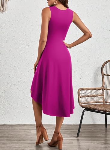 Image of Happy Sailed Women's Summer Dresses Sleeveless Ruched Waist A Line High Low Midi Cocktail Dress(Waist Tight,Please Size Up)