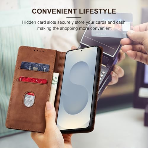 Image of Jasonyu Flip Wallet Case for Samsung Galaxy S25 Plus /S25+,Brown