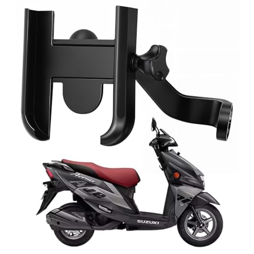 Image of Metal CNC Mobile Holder for Scooter, Scooty & Motorcycle Compatible for Suzuki Avenis 125, Mirror Mount, 360 Rotation, Strong Anti-Slip Grip, Wide Adjustable Fit for All Smartphones (Black)