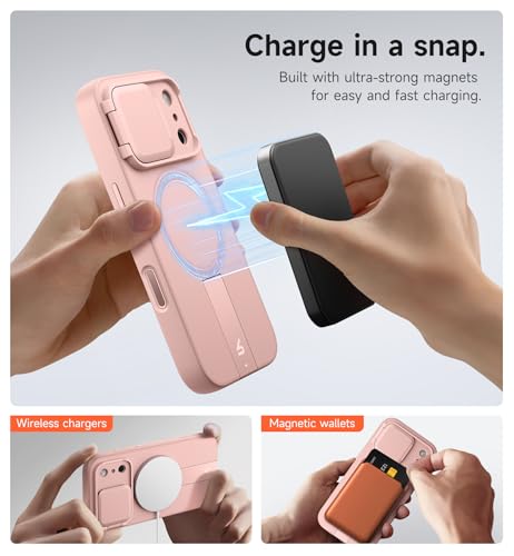 Image of SURITCH for iPhone 17 Pro Max Case with Camera Control Cover, Camera Cover and Adjustable Kickstand, Compatible with MagSafe, Shockproof Bumper Protective Cases 6.9 Inch, Pink
