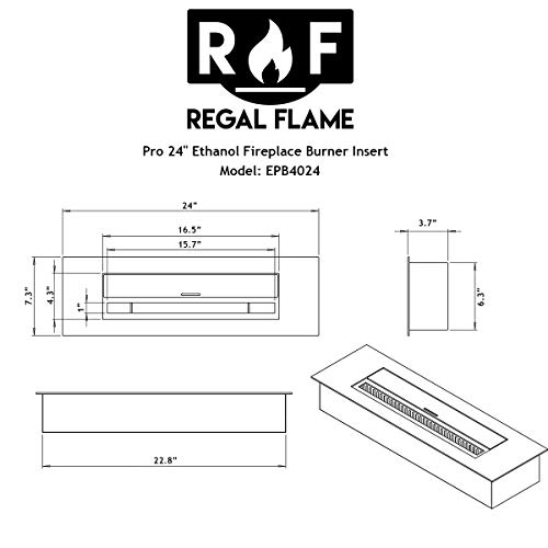 Regal Flame PRO 24 Inch Bio-Ethanol Fireplace Burner Insert 4.8 Liter