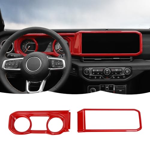 RT-TCZ Dashboard Cover Navigation GPS Trim Cover Decoration Interior Accessories Compatible with Jeep Wrangler JL JLU & Gladiator JT 2024+,Red