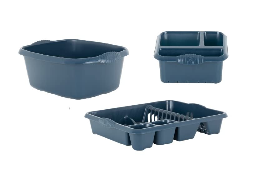 HOMION Large Dish Drainer Plat Rack Bowl and Sink Tidy Set Navy Blue