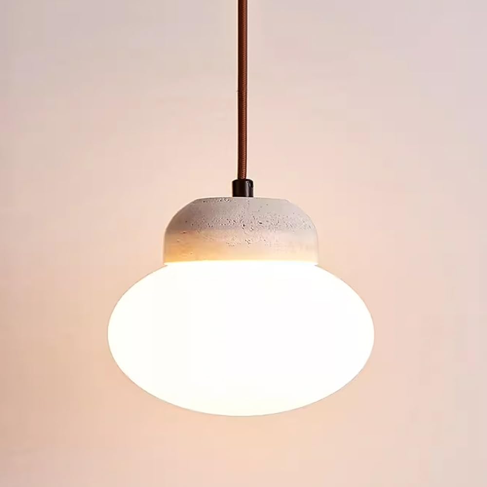RRJJ Chandelier Nordic Yellow Travertine Pendant Light Fixture, Kitchen Island Farmhouse Decorate Glass Hanging Lamp, Height-Adjustable Ceiling Chandelier for Dining Room Entryway Foyer