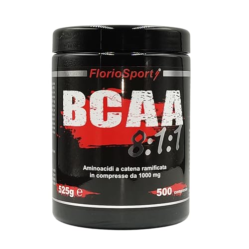FlorioSport BCAA 8:1:1 – 500 Compresse da 1000 mg – Aminoacidi Ramificati Alto Dosaggio con Vitamina B1 e B6 – Vegano, Senza Glutine e Lattosio – Energia, Recupero e Massa Muscolare per Sportivi