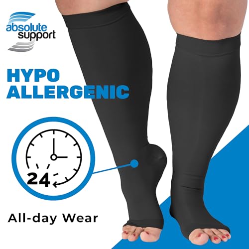 Image of (3 Pairs) Open Toe Plus Size Compression Socks for Women and Men 15-20mmHg - Toeless Wide Calf Support Stockings - A515