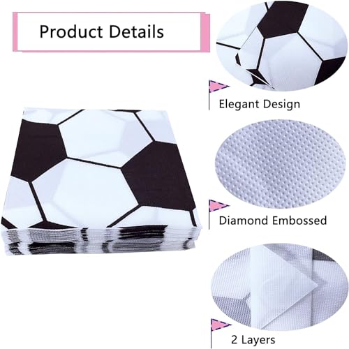 Image of Wanna Party Soccer Theme Paper Napkins - Pack of 20 Football Birthday Disposable Tissues for Kids, Sports Theme Celebrations, Football Decorations & Tableware Supplies