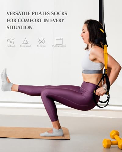Image of yeuG Pilates Socks for Women Non Slip Grip Socks for Yoga, Barre, Hospital, Barefoot Grippy Yoga Sock Womens Gifts 4 Pairs