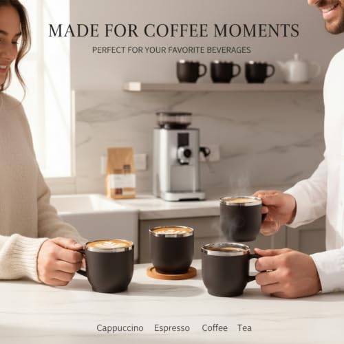 Image of Premium Stainless Steel Coffee Mug Set | 6 Double Wall Insulated Cups, 100ml Each | Reusable Cappuccino & Espresso Cups | Perfect for Gifting & Daily Use (Coffee)