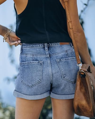 Image of onlypuff Womens Jean Short Cut Off Denim Shorts High Waist Ripped Distressed Stretchy
