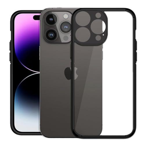 Image of KAPAVER Hybrid Clear Back Cover Case for iPhone 14 Pro | Protective Shockproof Cleare Hard PC Soft Flexible Black TPU Cover