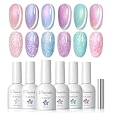 PEACECOLOR Pintauñas Semipermanentes 10ML, 6 Colores Rosa Morado Azul Esmaltes Semipermanentes con Imán Efecto Perlado Cat Eye Gel Polish Nail Art Set Manicura Regalos para Mujeres