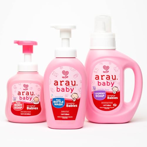 Image of Arau Baby Essentials Bundle - Laundry Soap, Foam Body Soap, Foam Bottle Wash - Soap Based Products, Gentle on Skin, Cleans Well, Rinses Using Less Water, Perfect for Gifting, Baby Showers, and More