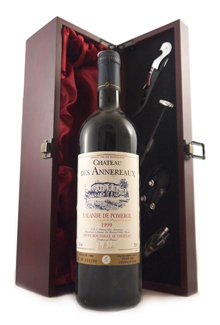 Chateau Des Annereaux 1999 Pomerol (Red wine) vintage wine in a silk lined wooden box with four wine accessories, 1 x 750ml