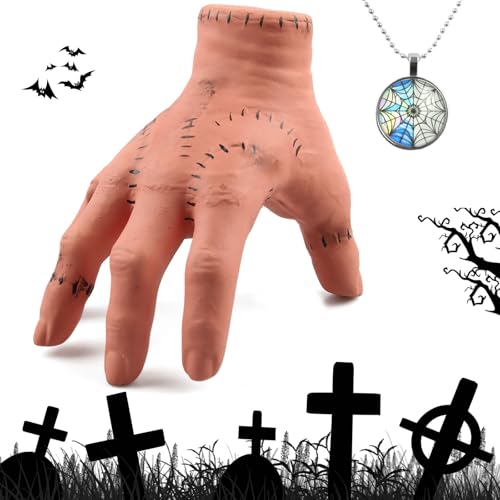 Szhhrxi Mão de Halloween, mão de látex e colar de teia de aranha, mão decoração de Halloween, mãos látex brinquedos para carnaval Halloween Cosplay, acessórios de Thing mãos Halloween