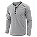 Men's Casual Button Down Long Sleeve Work Blouse Classic Round Neck Tee Tops 2026 Fall Solid Color Henley Shirts Gray