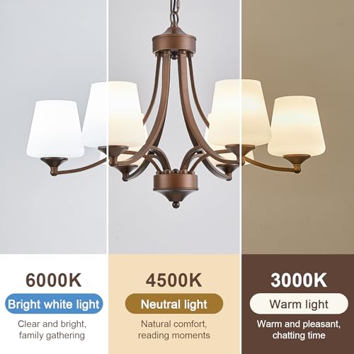 Image of 6-Light Farmhouse Chandelier Oil Rubbed Bronze Pendant Light Fixture with Frosted Glass, Rustic Ceiling Lighting Modern Hanging Lamp for Dining Room Living Room Bedroom, 47.2 inch Height Adjustable