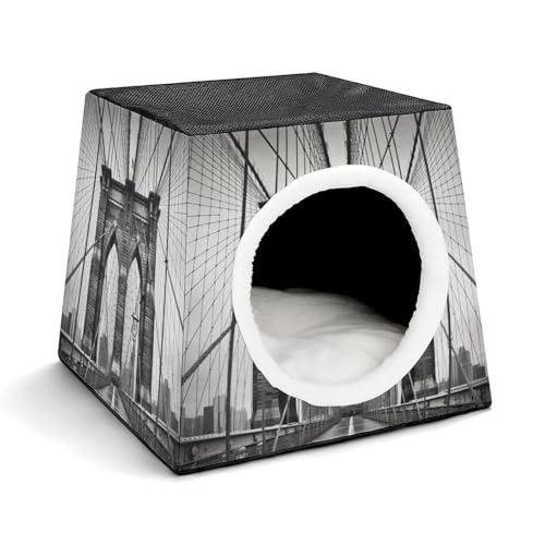 Cat House for Indoor Outdoor Cats Dogs Personalized Cat Cave Cute Lesure Brooklyn Bridge Printed Cat Beds Suitable for Small Sized Pets