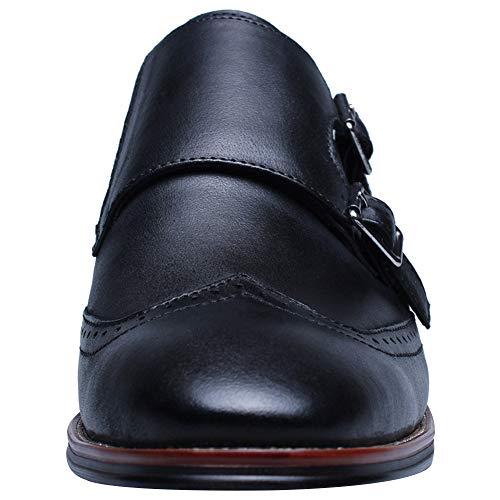 Image of Men's Smart Monk Brogues Genuine Leather Wooden Heel Formal Dress Shoes
