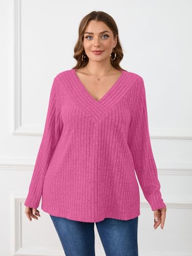 Image of BELAROI Womens Plus Size Sweaters V Neck Fall Tunic Top Pullover Shirts