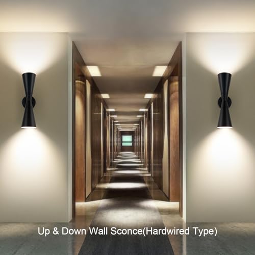 Image of Modern Black Wall Sconces Set of 2, Up and Down Indoor Wall Sconces, Mid Century Indoor Wall Light Fixture, Hardwired Wall Mounted Lamp for Living Room, Bathroom, Bedroom, Hallway, 18 Inch