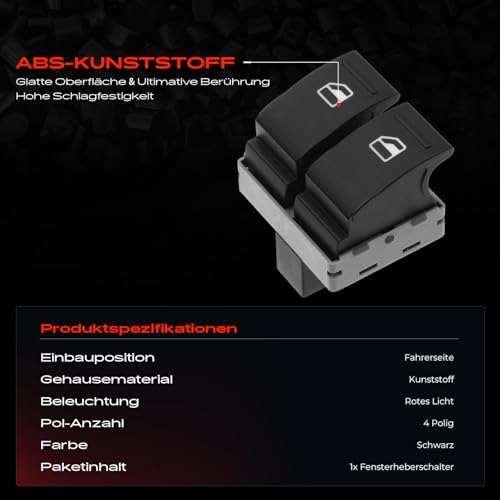 Frankberg Fensterheberschalter Vorne Links Kompatibel mit M.u.l.t.i.v.a.n V 2003-2009 Transporter V 2003-2015 Replace# 7E0959855A