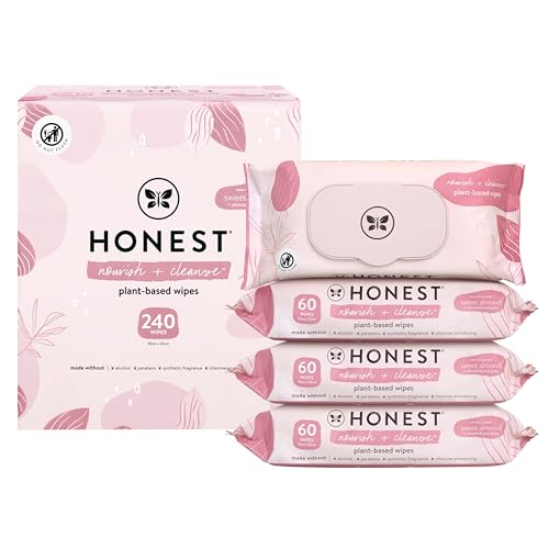 Image of The Honest Company Nourish and Cleanse Naturally Scented Wipes Cleansing Multi-Tasking 99% Water Plant Based Hypoallergenic Sweet Almond 240 Count