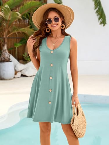 Image of BELAROI Summer Dresses for Women Beach Tshirt Sundress V Neck Casual Swing Tank Dress Swimsuit Cover Ups Pockets