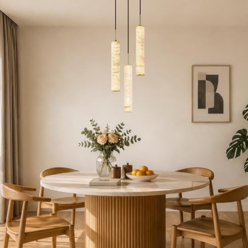 Image of Black Natural Alabaster Long Tube Kitchen Island Pendant Lights,3000k