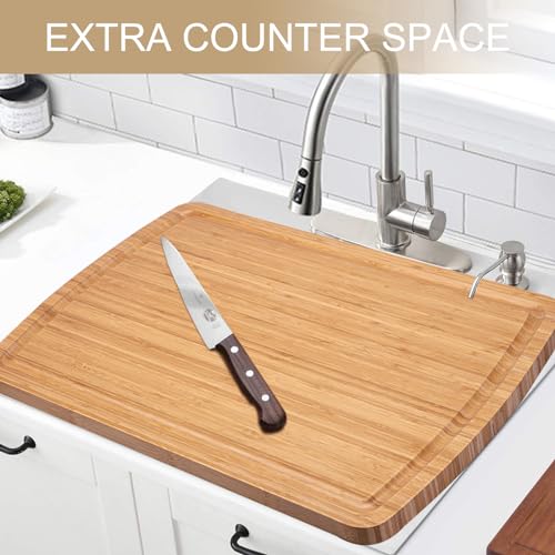 30 Inch Extra Large Bamboo Cutting Board for Kitchen, Wooden Stove Top Cover Noodle Board, Meat Cutting Board for BBQ with Juice Groove, Over the Sink Cutting Board